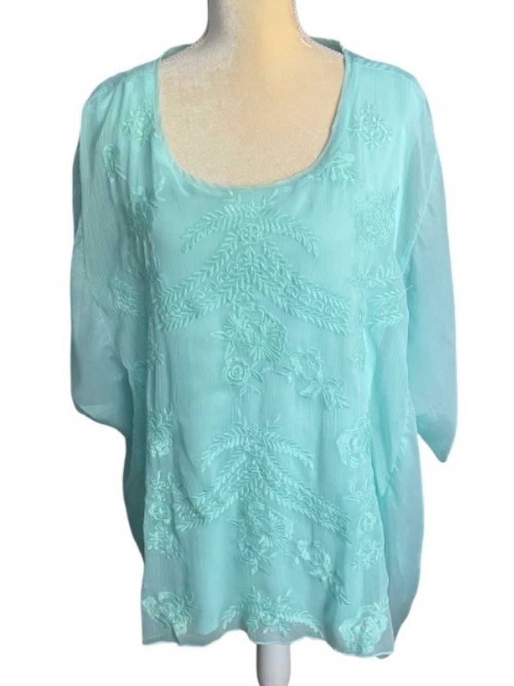 Ali Miles Seafoam Green Embroidered Layered Tunic Top 2X - Picture 2 of 7